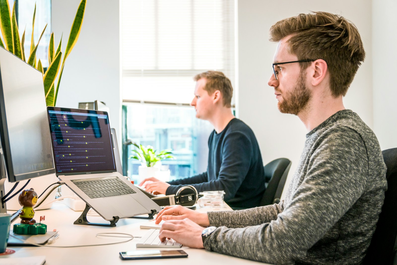 Business team working together around a shared workflow